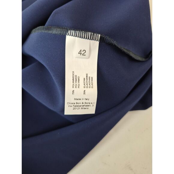 Chiara Boni La Petite Robe Blue Notte Zalfa Ruched Faux Wrap Dress Size 42/ 6 US - Picture 8 of 9